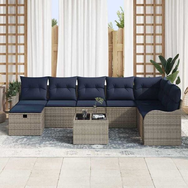 vidaXL Garden Sofa Set 9 pcs Grey and navy 287.5 x 177.5 x 85 cm