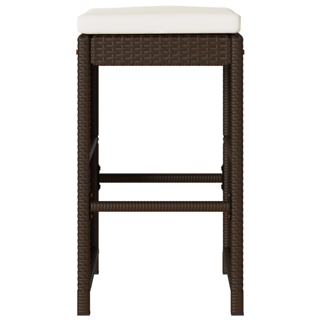 vidaXL Garden Bar Stools with Cushions 2 pcs Brown Poly Rattan