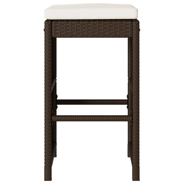 vidaXL Garden Bar Stools with Cushions 2 pcs Brown Poly Rattan