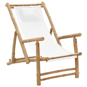 vidaXL Deck Chair Bamboo and Canvas Cream White