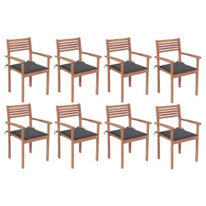 vidaXL Stackable Garden Chairs with Cushions 8 pcs Solid Teak Wood
