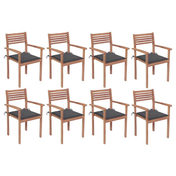 vidaXL Stackable Garden Chairs with Cushions 8 pcs Solid Teak Wood