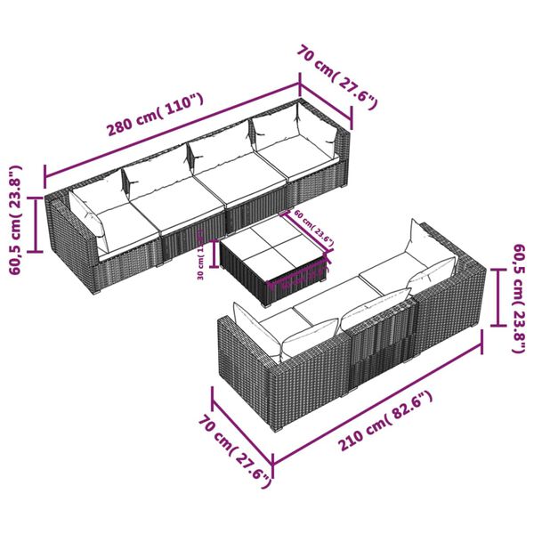 vidaXL 8 Piece Garden Lounge Set with Cushions Poly Rattan Black