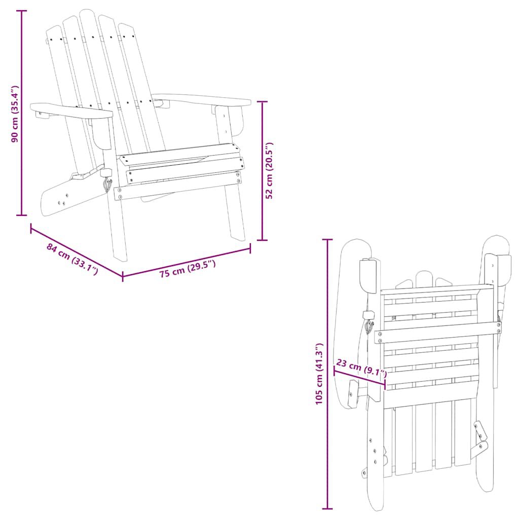 vidaXL Garden Adirondack Chair with Footrest Solid Acacia Wood