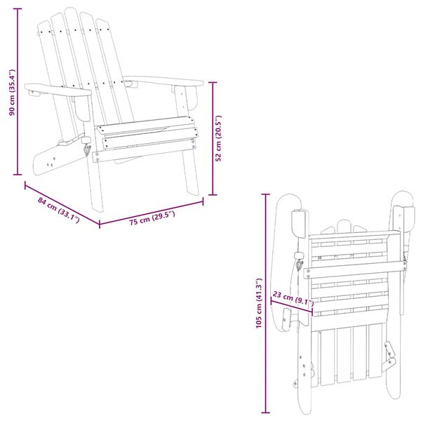 vidaXL Garden Adirondack Chair with Footrest Solid Acacia Wood