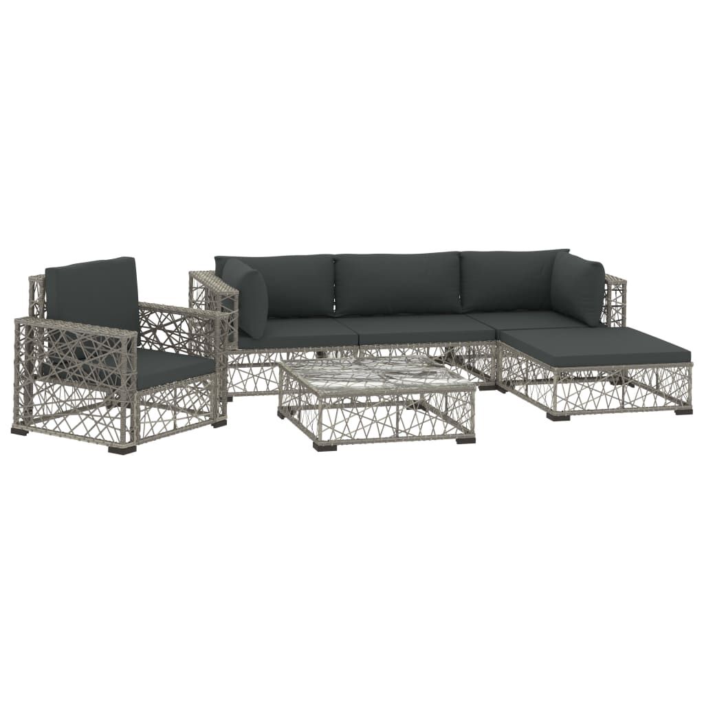 vidaXL 6 Piece Garden Lounge Set with Cushions Poly Rattan grey