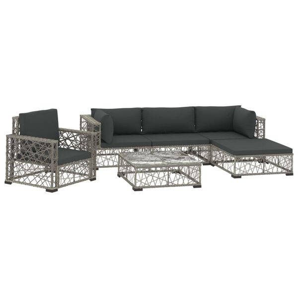 vidaXL 6 Piece Garden Lounge Set with Cushions Poly Rattan grey
