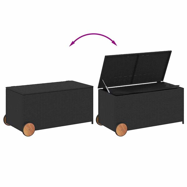vidaXL Garden Storage Box with Wheels Black 190L Poly Rattan