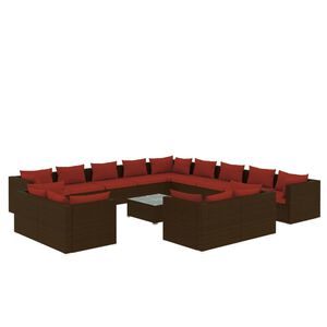 vidaXL 14 Piece Garden Lounge Set with Cushions Brown Poly Rattan