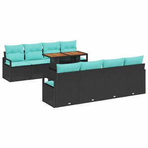 vidaXL Garden Sofa Set with Storage 9 pcs Black Poly rattan