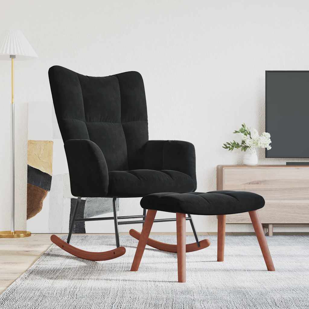 vidaXL Rocking Chair with a Stool Black Velvet