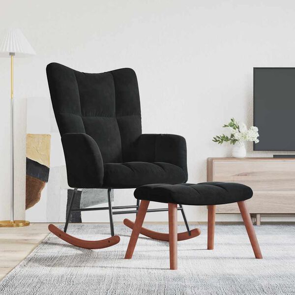 vidaXL Rocking Chair with a Stool Black Velvet