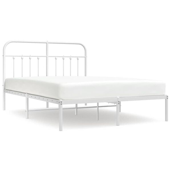 vidaXL Metal Bed Frame without Mattress with Headboard White 150x200cm