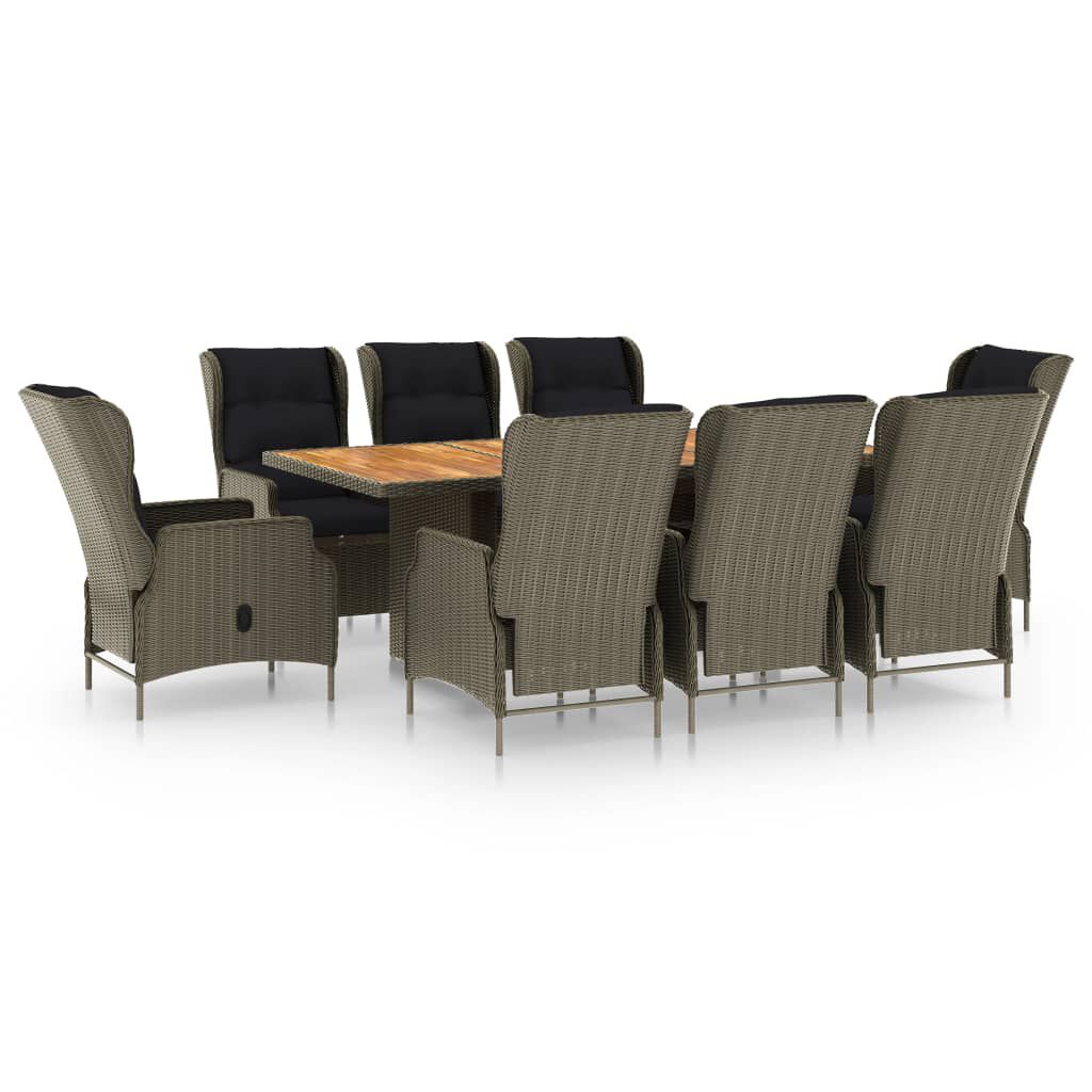 vidaXL 9 Piece Outdoor Dining Set with Cushions Poly Rattan Brown