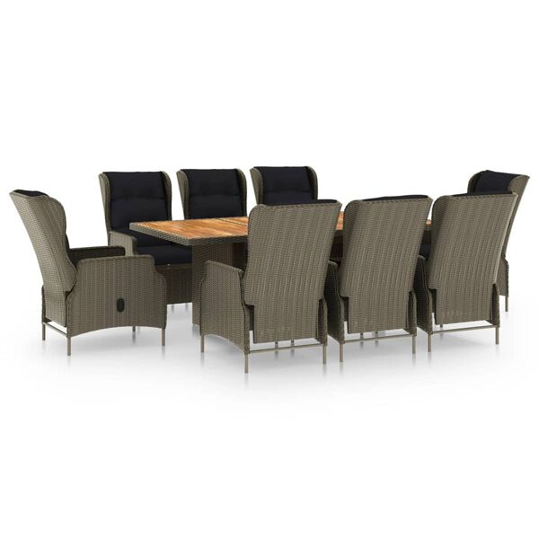 vidaXL 9 Piece Outdoor Dining Set with Cushions Poly Rattan Brown