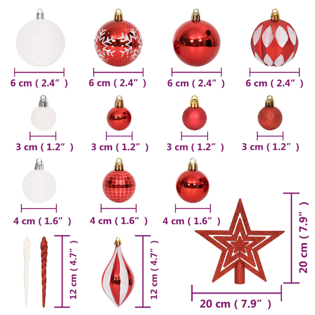 vidaXL 64 Piece Christmas Bauble Set Red and White