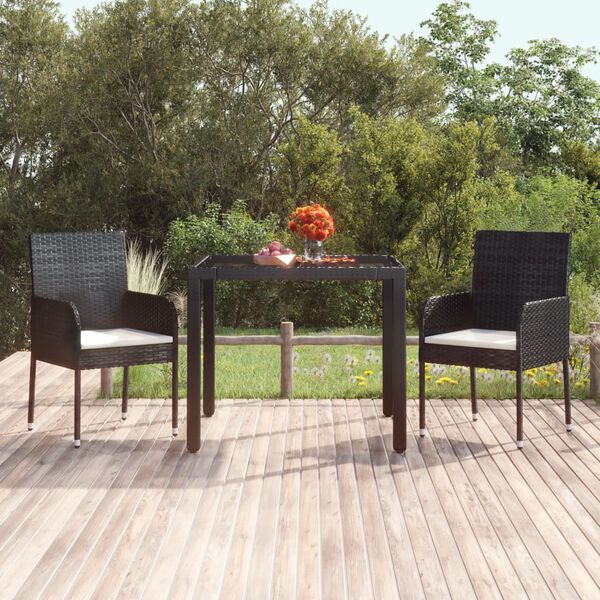 vidaXL Garden Table with Glass Top Black 90x90x75 cm Poly Rattan