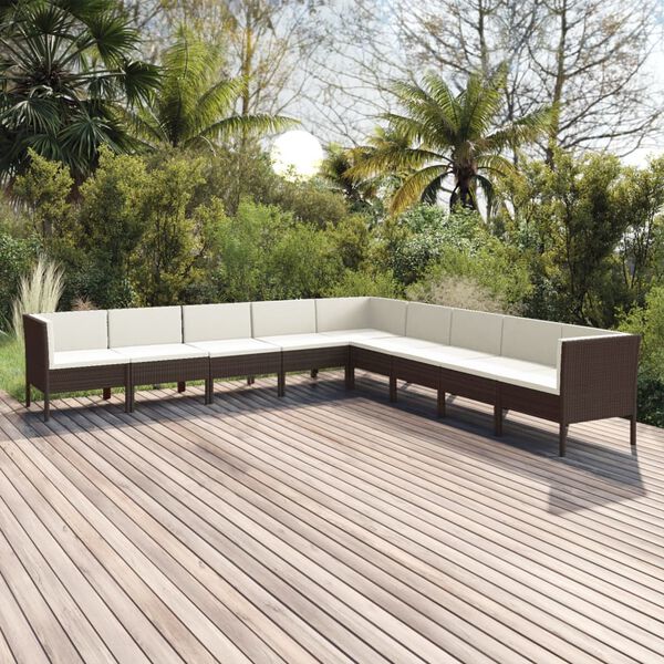 vidaXL 9 Piece Garden Lounge Set with Cushions Poly Rattan Brown