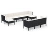 vidaXL 10 Piece Garden Lounge Set with Cushions Poly Rattan Black