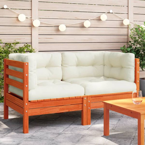vidaXL Garden Sofa Corner with Cushions 2 pcs Wax Brown Solid Wood Pine