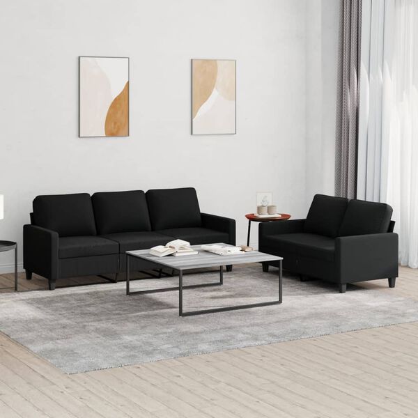 vidaXL 2 Piece Sofa Set with Cushions Black Fabric