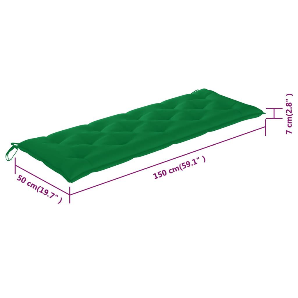 vidaXL 3-Seater Garden Bench with Cushion 150 cm Solid Eucalyptus Wood