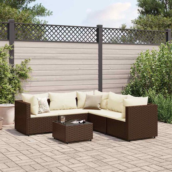vidaXL 6 Piece Garden Lounge Set with Cushions Brown Poly Rattan