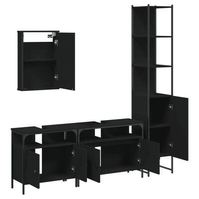 vidaXL 4 Piece Bathroom Furniture Set Black Engineered Wood