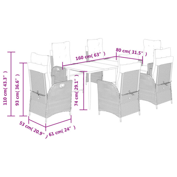 vidaXL 7 Piece Garden Dining Set with Cushions Grey Poly Rattan