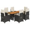 vidaXL 7 Piece Garden Dining Set with Cushions Black Poly Rattan
