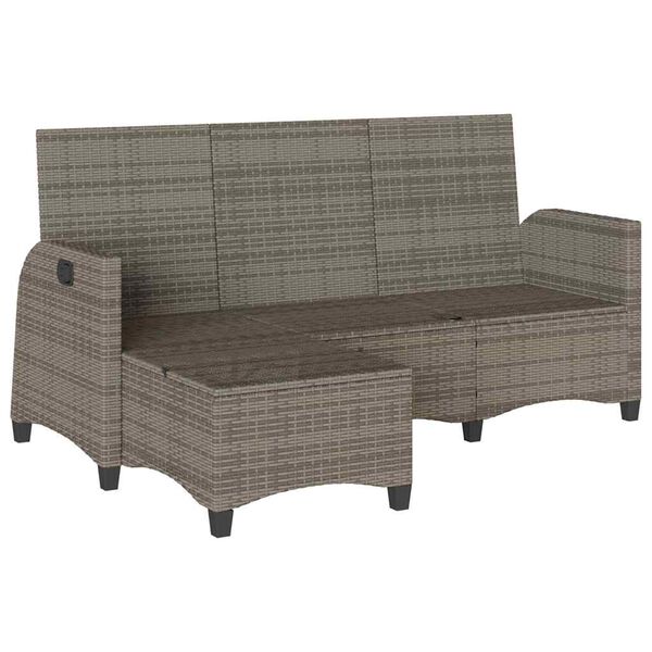 vidaXL Reclining Garden Sofa with Cushions L-shaped Grey Poly Rattan