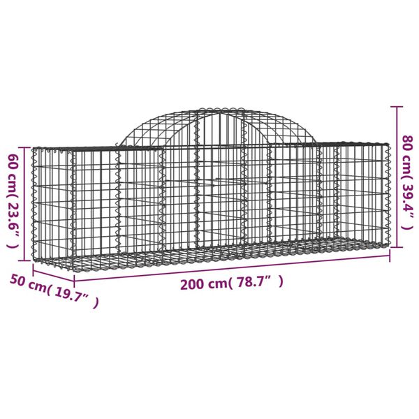 vidaXL Arched Gabion Baskets 2 pcs 200x50x60/80 cm Galvanised Iron