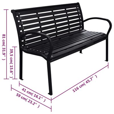 vidaXL Garden Bench Black 116 cm Steel and WPC