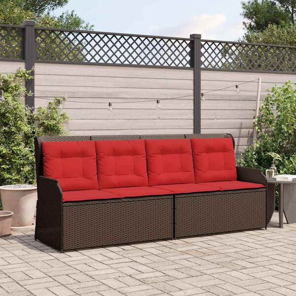 vidaXL Garden Bench with Cushion Brown Poly rattan