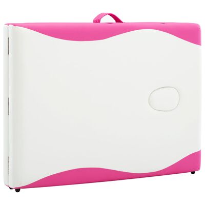 vidaXL Foldable Massage Table 2 Zones Wood White and Pink