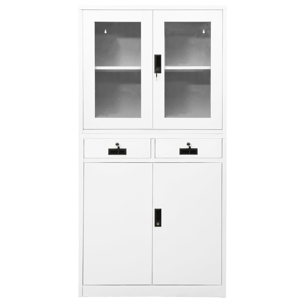 vidaXL Office Cabinet White 90x40x180 cm Steel and Tempered Glass
