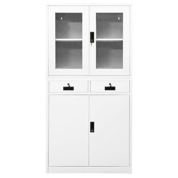 vidaXL Office Cabinet White 90x40x180 cm Steel and Tempered Glass