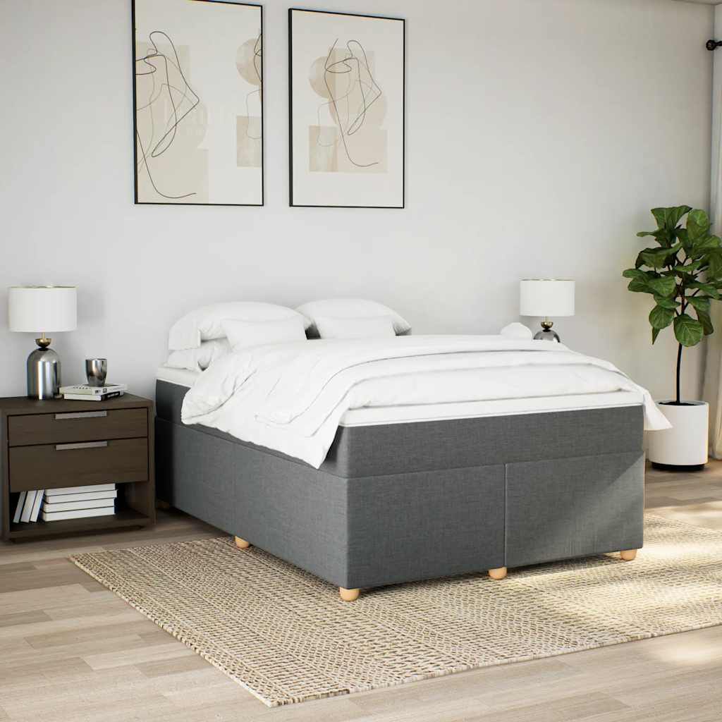 vidaXL Box Spring Bed with Mattress Dark Grey Full Fabric