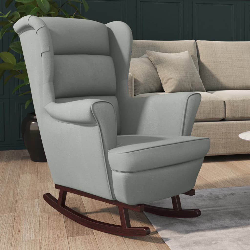 vidaXL Rocking Chair with Solid Wood Rubber Legs Light Grey Velvet