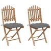 vidaXL Folding Chairs 2 pcs with Cushions Bamboo