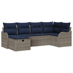vidaXL Garden Sofa Set with Cushion 6 pcs Grey and Navy Poly Rattan