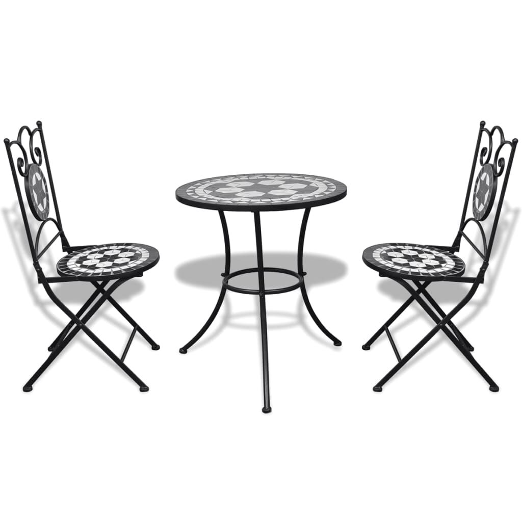 vidaXL 3 Piece Bistro Set Ceramic Tile Black and White