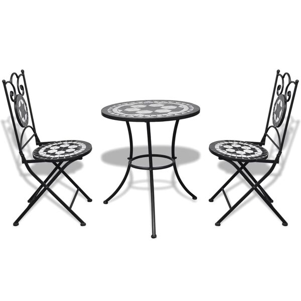 vidaXL 3 Piece Bistro Set Ceramic Tile Black and White
