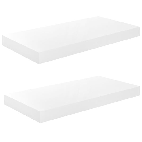 vidaXL Floating Wall Shelves 2 pcs High Gloss White 50x23x3.8 cm MDF