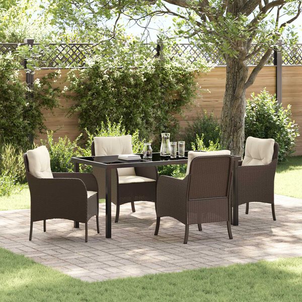 vidaXL Garden Dining Set with Cushion 5 pcs Brown Poly Rattan
