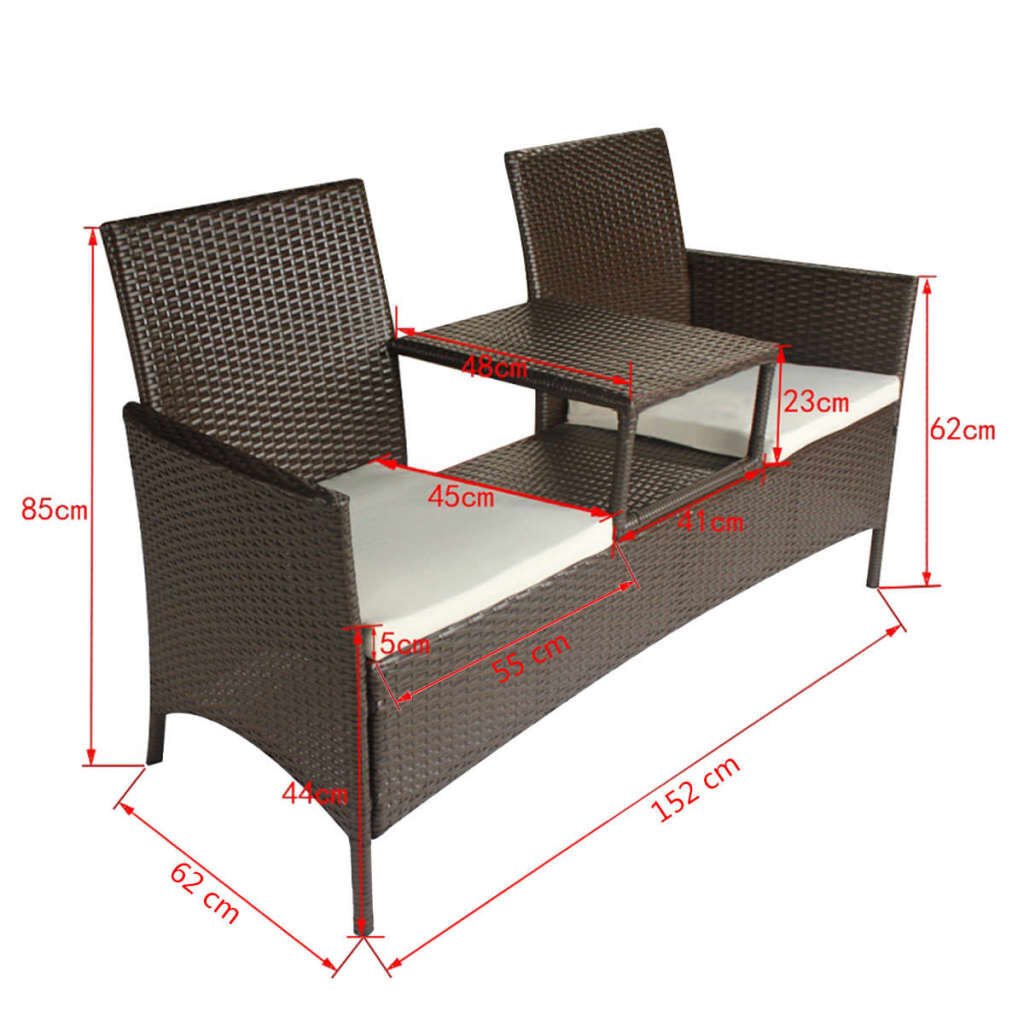 vidaXL 2-Seater Garden Sofa with Tea Table Poly Rattan Brown