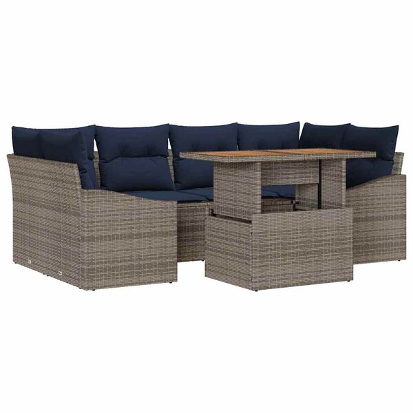 vidaXL Garden Dining Set with Cushion 7 pcs Grey and Navy