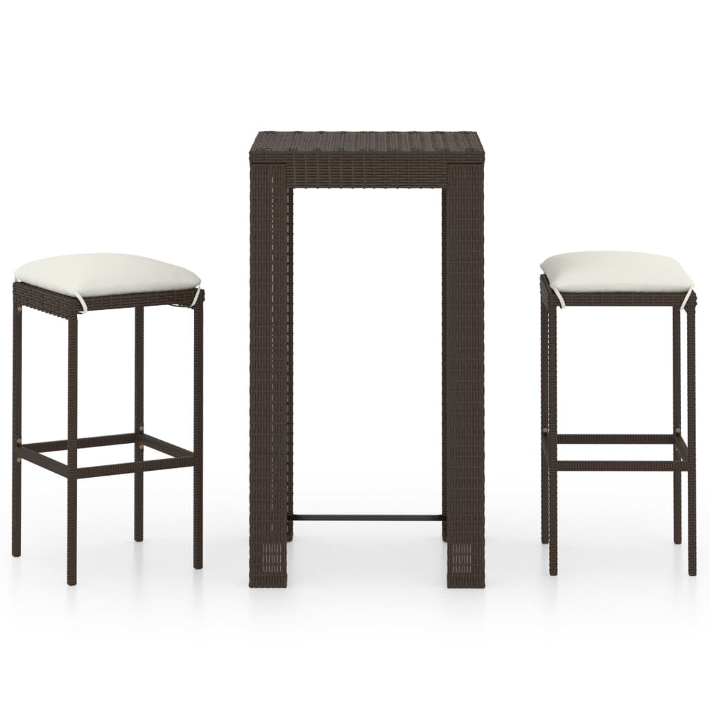 vidaXL 3 Piece Garden Bar Set with Cushions Poly Rattan Brown