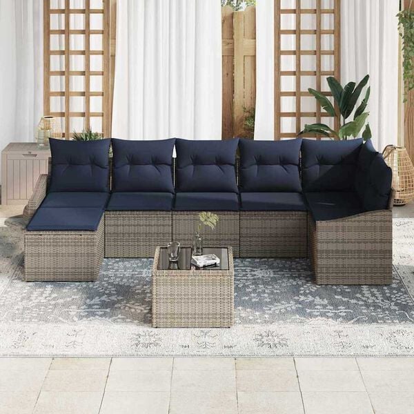 vidaXL Sofa Set with Cushion 8 pcs Grey Poly Rattan