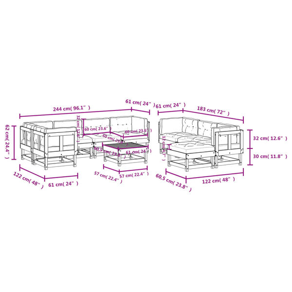 vidaXL 10 Piece Garden Lounge Set with Cushions White Solid Wood